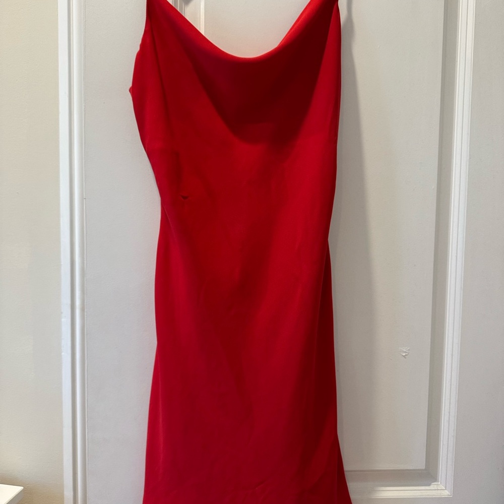 Red Cowl Neck Sleeveless Slip Dress